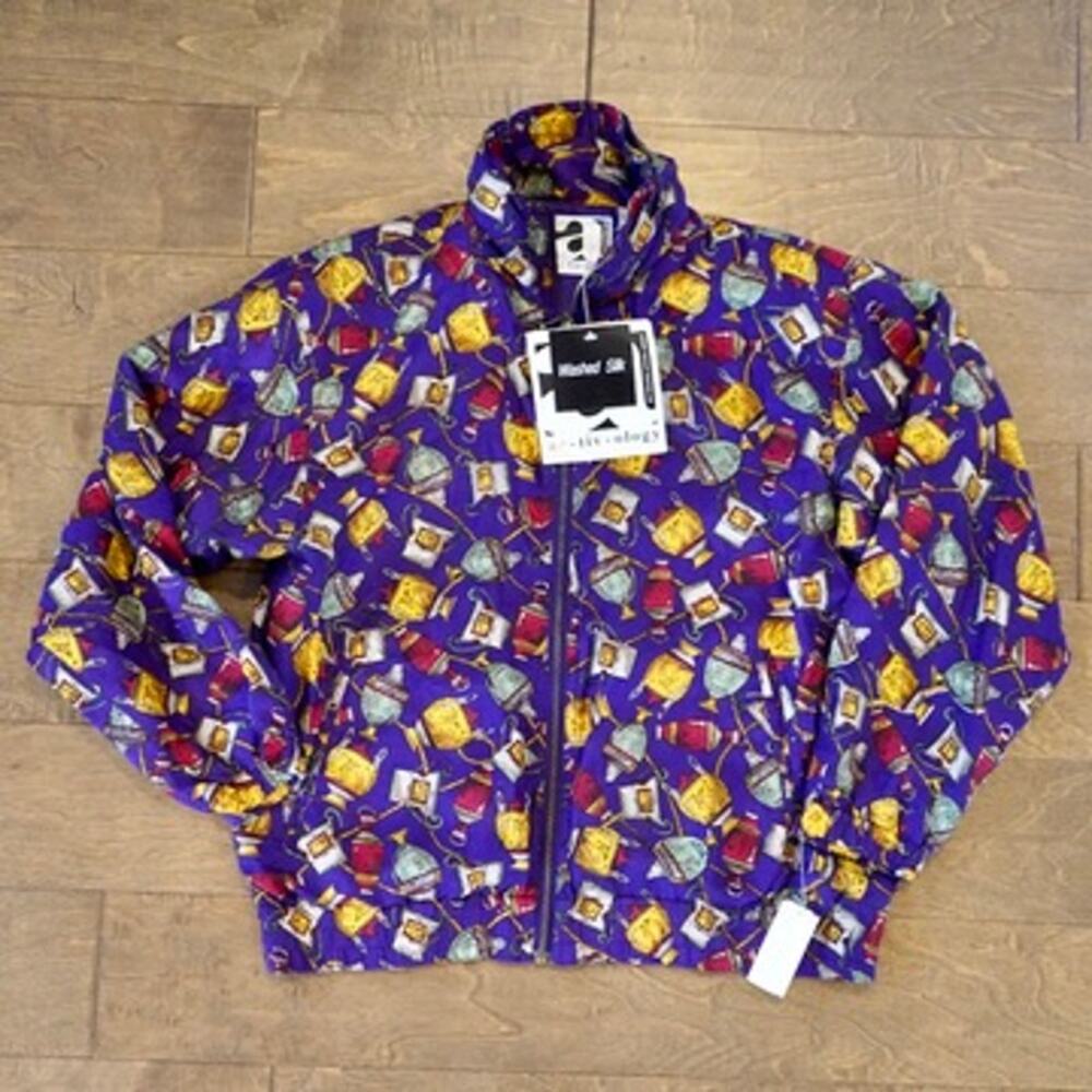 Deadstock ac-tiv-ology Long Sleeve Urns Purple Bomber Jacket Oversized SZ Small